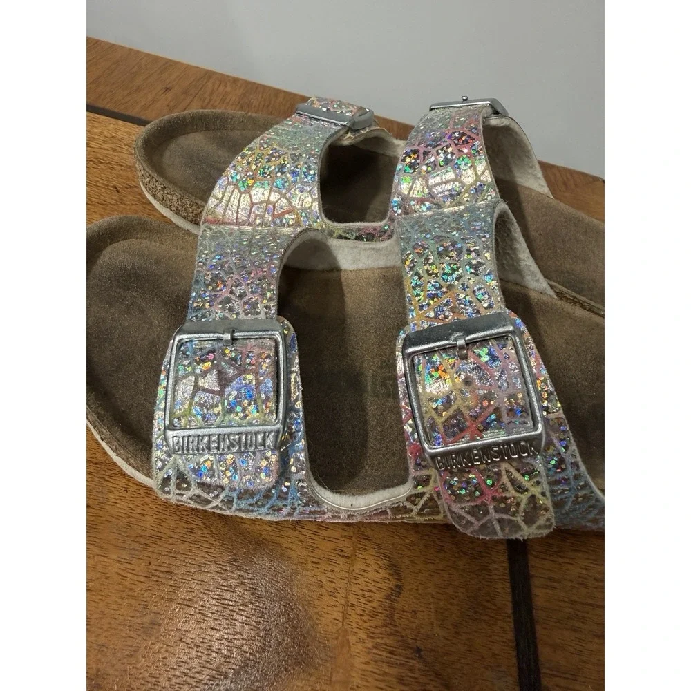 Birkenstock Arizona Sandals girls 31 Metallic Silver Slide Mermaid Shoes Shimmer